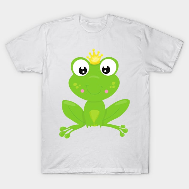 Cute Frog, Green Frog, Crown, Frog Prince T-Shirt by Jelena Dunčević